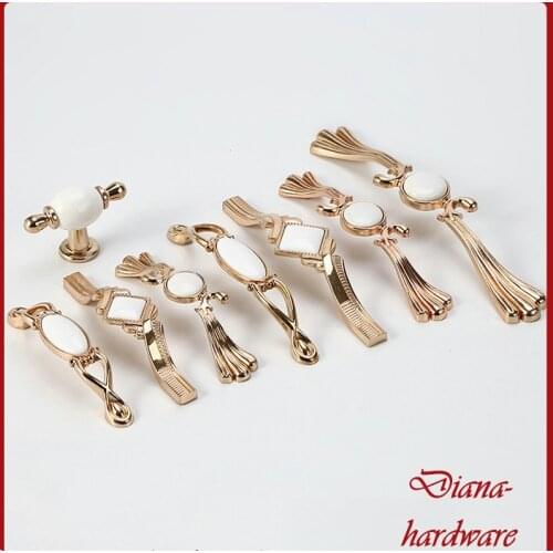 European Simple Gold and White Ceramic Handle Wardrobe Cupboard Cabinet Door Drawer Pulls and Knobs Furniture Handles Hardware
