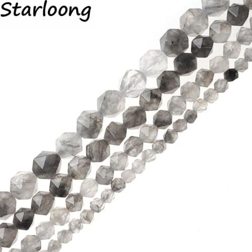 6mm 8mm 10mm 12mm AAA Grade Faceted Grey Cloudy Quartzs Beads Natural Stone Beads DIY Loose Strand Beads Jewelry Making Perles