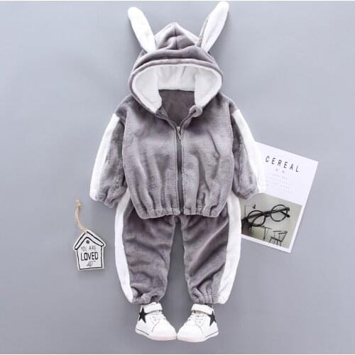 Girls Hooded Tops+Pants 2PCS/SET Baby Kids Winter Clothing Set Cute Cat Newborn Thick Warm Cotton-Padded Clothes For Boys