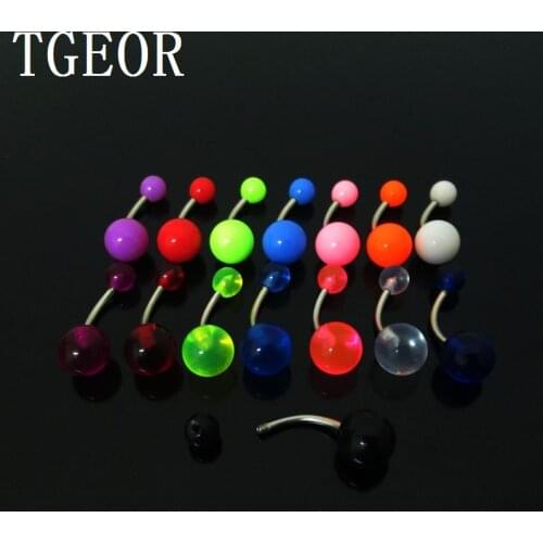Hot wholesale 100pcs plain ball acrylic mixed colors belly button ring banana curved barbell navel ring free shipping