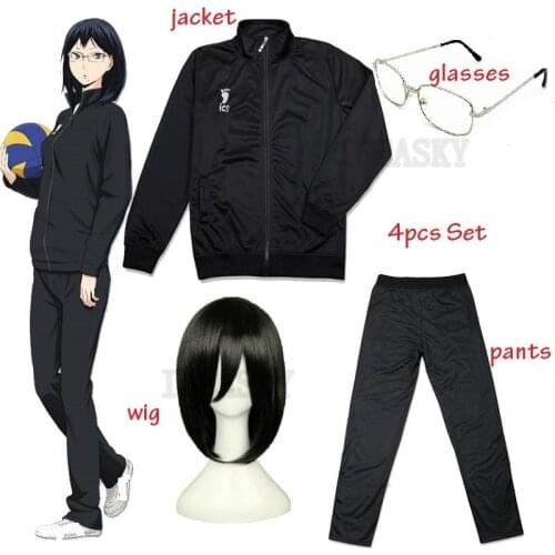Cosplay Anime Haikyuu Jacket Haikyuu Sportswear Karasuno High School Volleyball Club Uniform Costumes Coat pants glasses wig