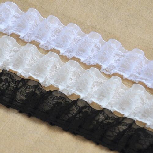 5Yard/lot )Black White Diy handmade 4cm wide ruffled lace trim accessories material clothes-time