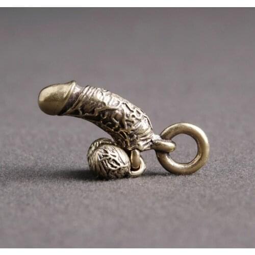 Brass Man Penis Pendant for Keychains Mini Male Genitalia Shaped Adult Toy Car Keyring Hanging Jewelry Funny Women Friends Gifts