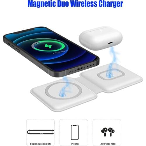 Magnetic For MagSafe DUO Charger for iPhone 12 Pro Max Mini 11 XS Max XR 8 Plus 2in1 Qi 15W Fast Charging Dock for Airpod Pro