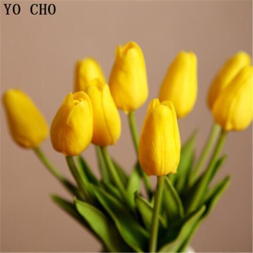 YO CHO 31PCS/LOT Mini Tulip Flower Pu Fashion Flower Decoraciones Artificial Flowers Living Room Wedding Decoracione 12 Colors
