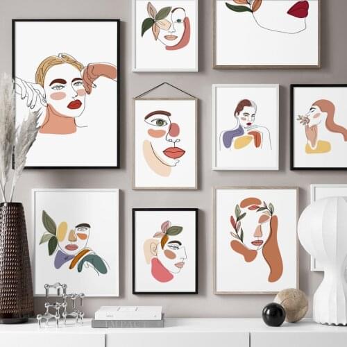 Wall Art Canvas Painting Abstract Flower Girl Face Nordic Posters And Prints Wall Pictures For Living Room Salon Wall Decoration