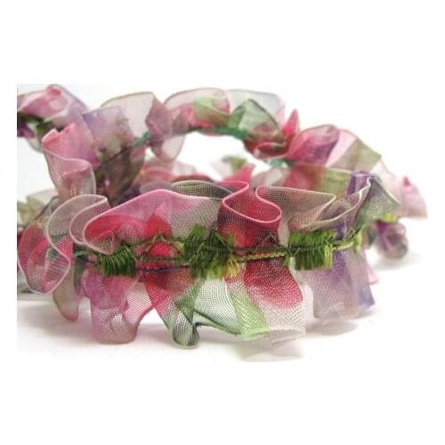 Pleated Trim|w Mohair Trim|1 1/8 Inches Pleated Ombre Printed Chiffon Trim|Organza Chiffon Trim|Retro Handmade Supplies