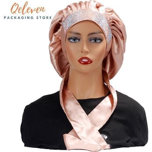 Customize Logo Bright Strip Decoration Double Layer Bonnet With Edge Scarf Control Wrap Head Band Tie