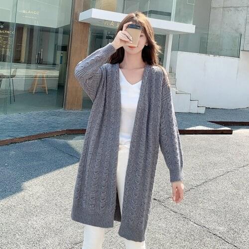 Retro sweater jacket 2021 autumn and winter lazy wind hemp pattern loose thick long knitted cardigan fashion women clothing