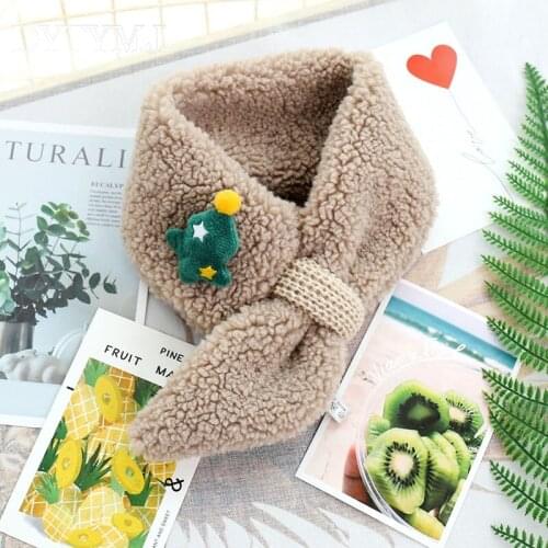 DYTYMJ Christmas Childrens Scarf Cute Solid Color Warm Scarf for Kids Thickened Cross Plush Scarf Korean Lamb Wool Scarves
