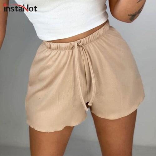 InstaHot Women Casual Loose Shorts Summer 2021 Basic Sweatpant Solid Drawstring Sportwear Female Shorts Elastic Black Shorts