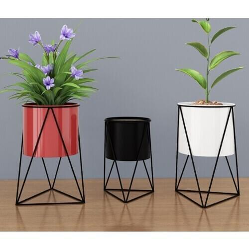 Nordic Iron Flower Pot Scandinavian Flower Rack Small Pots Geometric Terrarium Decorative Plant Pots Stand Metal Garden Decors