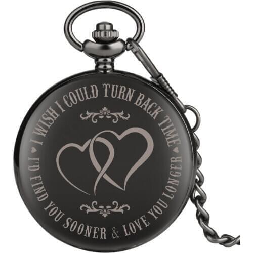 Stylish Black Pocket Watch for Women Unique Heart Pattern Quartz Watches for Girls Simple and Romantic Watch Pocket for Ladies
