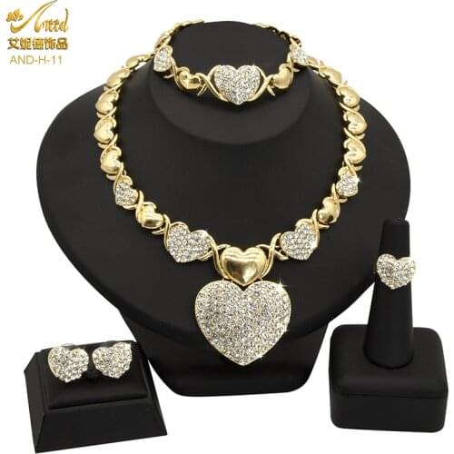 ANIID XOXO Wedding Jewelry Sets Gold Necklace Heart-Shaped Bridal African Accessories Ethiopian Big Nigerian Earrings Collection