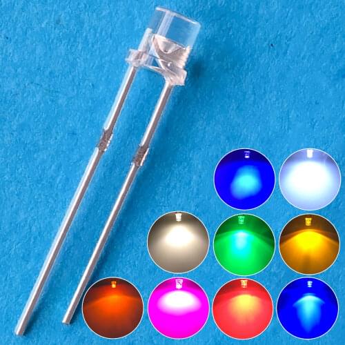 100pcs F3 3mm 2pins Flat Top White Red Yellow Blue Green Pink Diode Led Wide Angle Light Emitting Diodes Lamp Ultra Bright Bulb