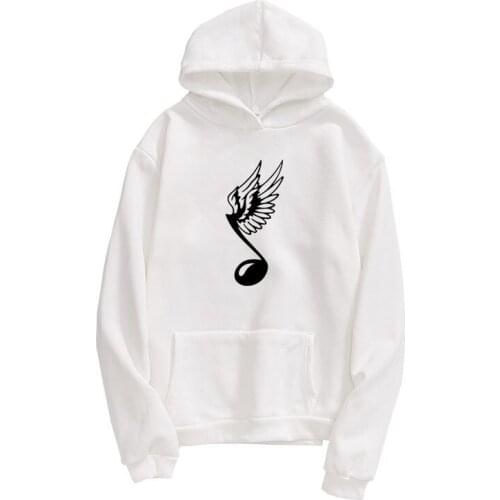 Cute Music Note Wing Letter Print Pocket Sweatshirt Women Femmes Spring Autumn Lover Gift Splice Sweatshirts Hoodies for Female