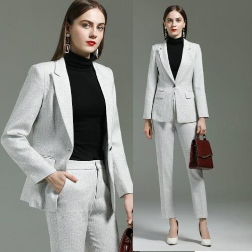 And American fashion 2020 autumn and winter long sleeve white collar fashion two piece work clothes suit two piece trousers