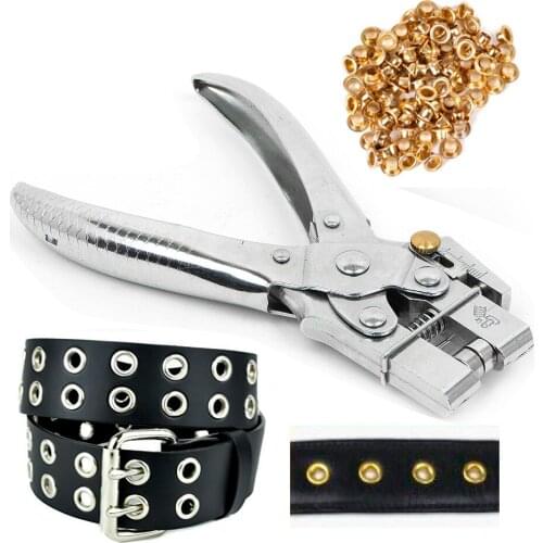 Rivets Eyelet Hole Punch Hand Pliers Belt Holes Punched Punching Plier Hole Pliers Tool with 100pcs Easy Press Grommets Tools