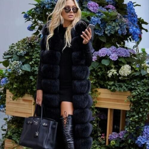 Brand Famous Celebrities X-long 120cm Real Fox Fur Vests Women High Street Luxry Ultra Long Gilet