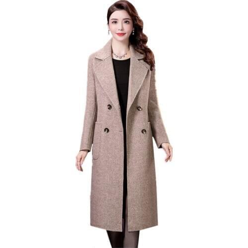 2021 Plus size Cashmere coat women autumn winter fashion mom office Ladies Slim pocket long woolen jacket female overcoat G737