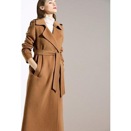 Winter womens classic simple winter double faced wool coat womens long windbreaker wool coat