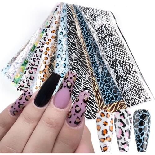 10pcs Sexy Leopard Nail Foil Set Wild Animal Skin Transfer Stickers Starry Sky Adhesive Manicure Decoration Accessory 2021 New
