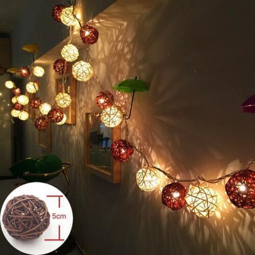 20/38pcs White/Coffee Rattan Balls LED String Fairy Holiday lights Wedding Christmas Garlands Lights Party Room Decoration Gifts