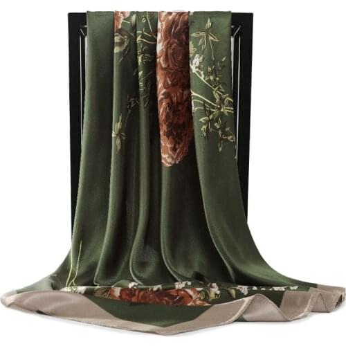 2021 Fashion Square Bandana Popular High-Grade Kerchief Female Fine Print 90X90CM Silk Scarf Summer Sunscreen Satin Beach Shawl