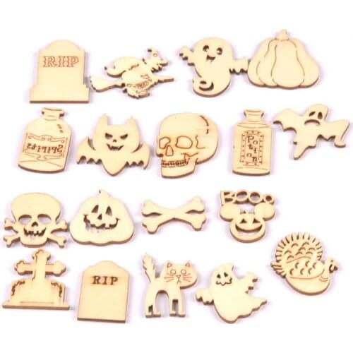 50pcs Mixed Natural Wooden Scrapbooking Art Craft for Halloween Embellishments Handmade Accessory Home Decoration 30mm mt2717