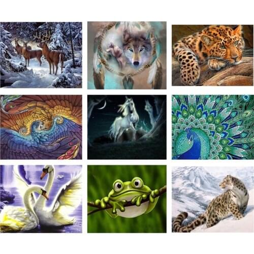5D Diamond Painting Full Round Drill Animal Mosaic Canvas Painting Cross Stitch Cheetah Deer DIY Crafts Home Decor Drawing Gift