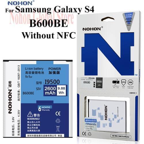 NOHON 2600mAh Battery No NFC For Samsung Galaxy S4 SIV I9500 I9502 I9505 I9508 High Capacity Li-ion Internal For B600BE Battery