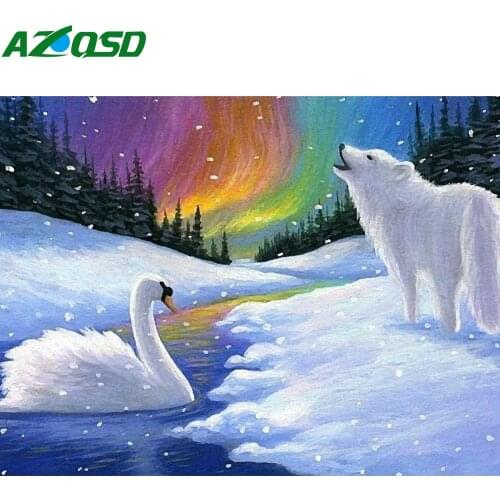 AZQSD Full Drill Diamond Painting Bear Swan Snow Cross Stitch Rhinestones Diamond Embroidery Animal Mosaic Handicraft Home Decor