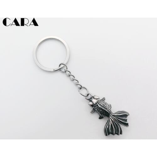 2019 New 316L stainless steel red cz stone eyes Goldfish hanging charm key chains womens creative goldfish keychain CARA0519-KC