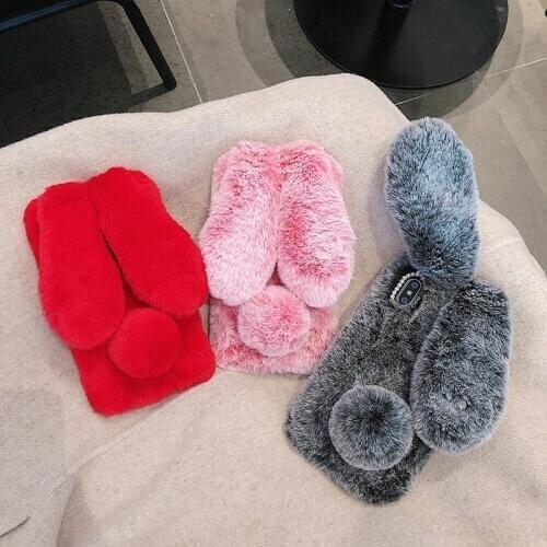 Rabbit Fur Case for Huawei Honor 7A 7S 7C 7 6X 6A 6C 5A 5X 5C 4C Pro 4A 4X Luxury Bunny Phone Case Cover for Huawei Play 3 Capa