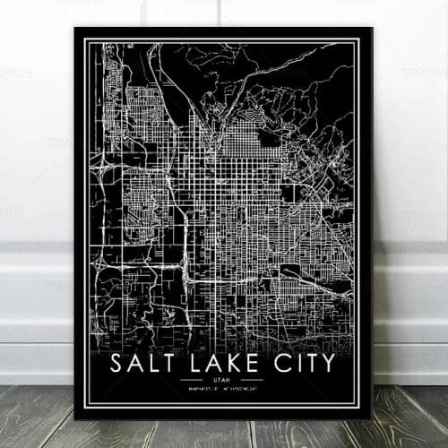 Black and White World City Map SALT LAKE CITY Wall Art Canvas Poster Prints Nordic Style Paintings Picture Living Room decoratio