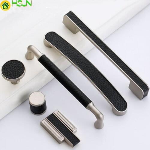 Black Leather Kitchen Handles Cabinet Knob and Handle Cupboard Handle Drawer Knobs Furniture Cabinet Handle