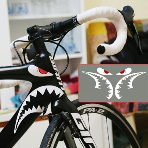 Bicycle Frame Decorative Sticker MTB Shark Head Tube Sticker Decoration Bike Scratch Stickers Shark Eyes Stickers