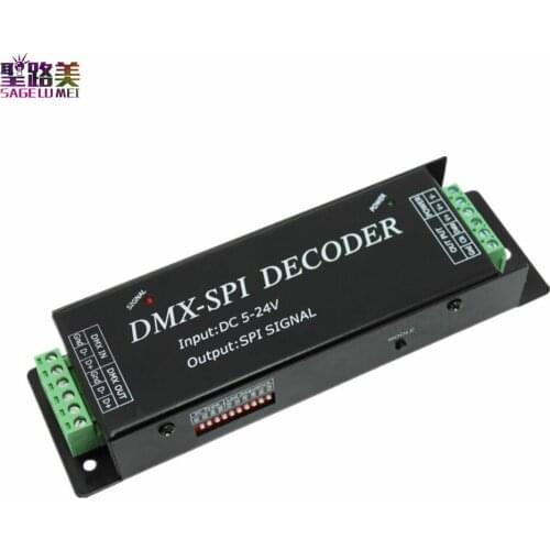 DMX200 DC5V-24V SPI signal LED DMX TO SPI decoder, led full color strip light DMX controller for 2801 6803 2812 2811 led tape