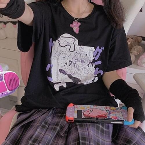 Summer Goth Sexy Female Tee Aesthetic Loose Women T-shirt Punk Dark Grunge Streetwear Ladies Top Gothic Tshirts Harajuku Clothes