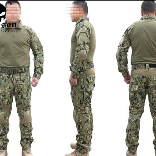 Gen2 Tactical Suit Combat shirt Pants with Knee Pads Hunting Airsoft Paitball Uniform AOR2 EM6924 Hunting Party