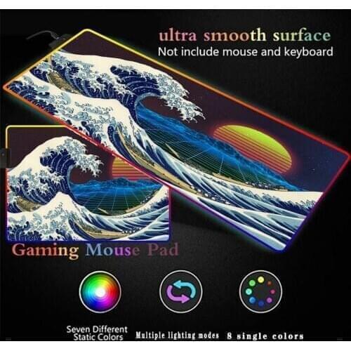 Great Wave Off Kanagawa Gaming Mouse Pad Large RGB LED Computer Illumination Mause Pad Keyboard Mause Carpet Desk Mat PC Game