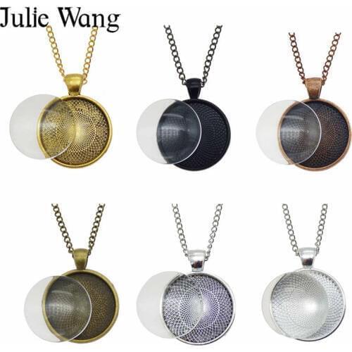 Julie Wang 1 Set Necklace Memorial Family Photo Base Round Setting Blank Tray Bezel Pendant Glass Cabochon Chain Jewelry Making