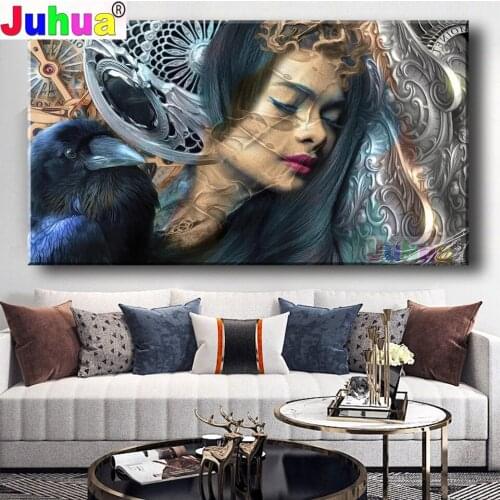 Crow Fantasy Woman Full Square 5d Diy Diamond Painting Embroidery Witch Villain Handmade 3d Picture Diamond Mosaic Home Decor