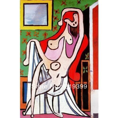 Oil Painting Reproduction on Linen canvas,large-nude-in-red-armchair-1929 by Pable picasso',Fast Free ship,handmade