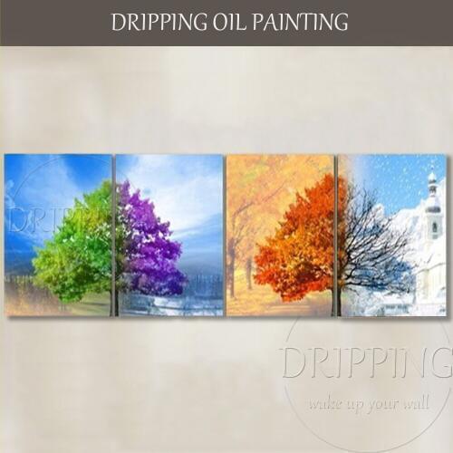 Painter Team Supply High Quality Hand-painted Abstract 4 Seasons Landscape Oil Painting on Canvas 4 Pieces Landscape Painting