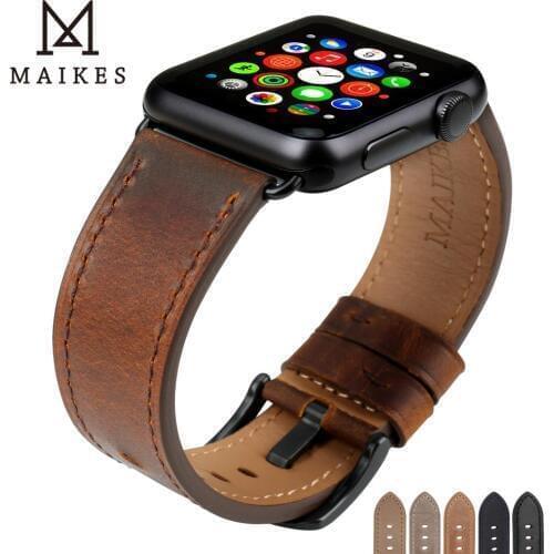 MAIKES Leather Watch Accessories Watch Bracelets iwatch Band 42mm 38mm For Apple Watch Strap 44mm 40mm Series 4 3 2 1 Watchband