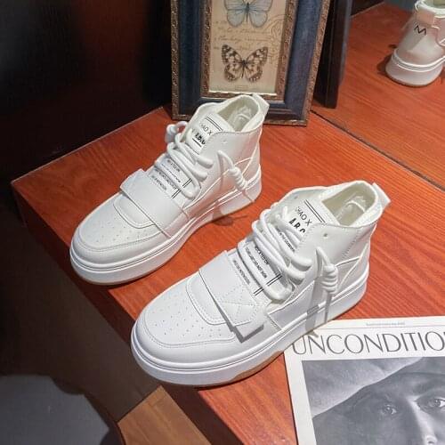 Womens Sneakers High-Top 2021 Fashion White Sneakers Women Skateboard Vulcanized Shoes Flat Lace Platform Shoes Tennis Female