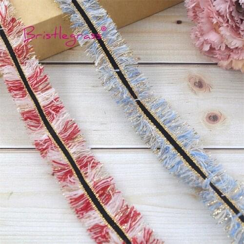 BRISTLEGRASS 1 Yard 30mm Glitter Fringed Crochet Lace Trim Macrame Tassel Chic Braided Ribbon Pillow Headband Dress Sewing Craft