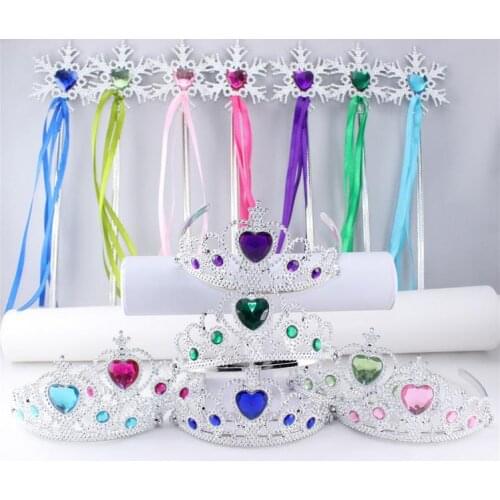 Snowflake ribbon wands crown set fairy wand girl Christmas party gem sticks magic wands wreath headband COS props cute kids gif