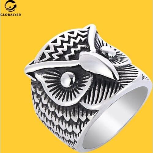 European and American hot sale Animal series stainless steel ring Owl titanium steel ring Mens birthday gifts Free shipping 374